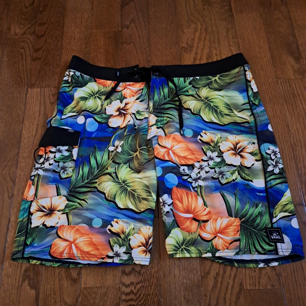 Vans Mens Board Shorts Tropical Floral Print Drawstring Waist Size 36